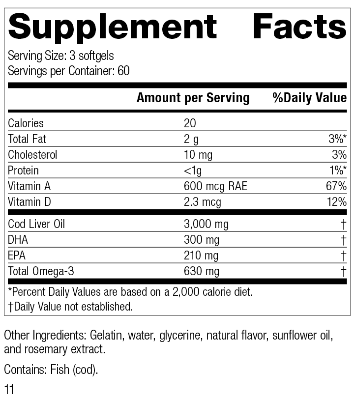 Cod Liver Oil 180 Softgels